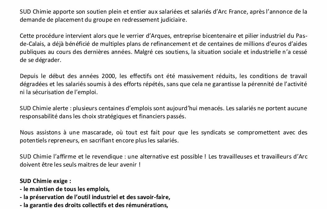 Communiqué situation d’Arc